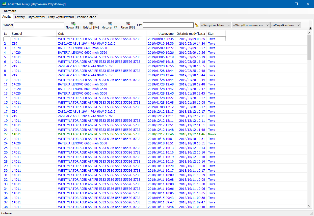 Project Analizator (E-commerce supporting system)
